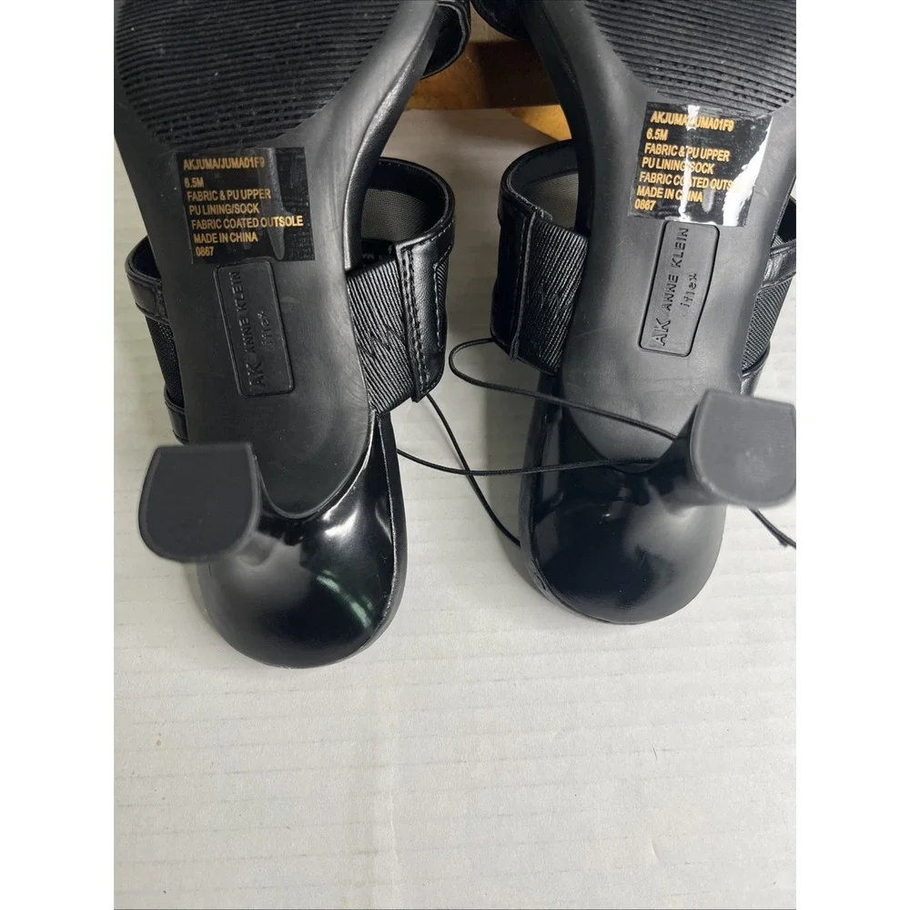 Anne Klein Women's Black Mesh Mule Heels‎ Open Toe Flared Heel Size 6.5 NWOB